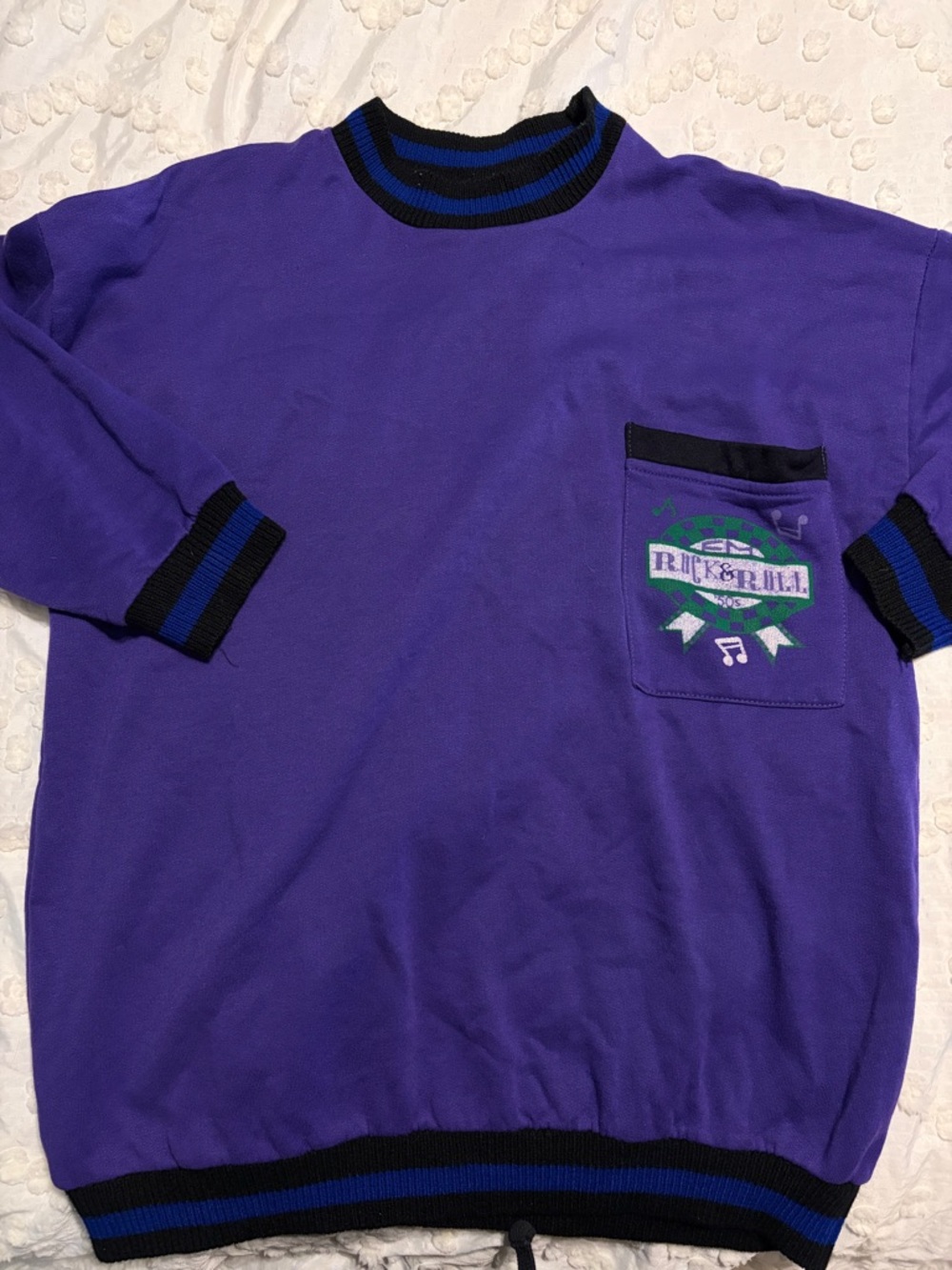 Rock & Roll Purple Crewneck Sweatshirt with Black and Blue Trim